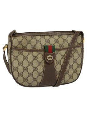 Authentic GUCCI GG Supreme Web Sherry Line Bag PVC Beige Gold 89 02 032